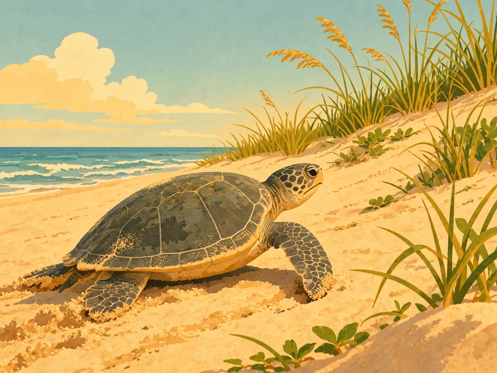 Adult Kemp's ridley sea turtle crawling up a Tamaulipas beach to nest